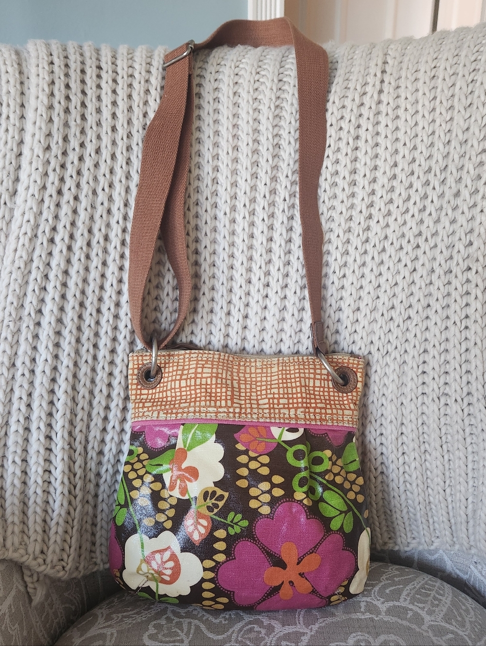 FOSSIL Keyper Floral Crossbody Bag Purse Coated Canvas Boho Hippie